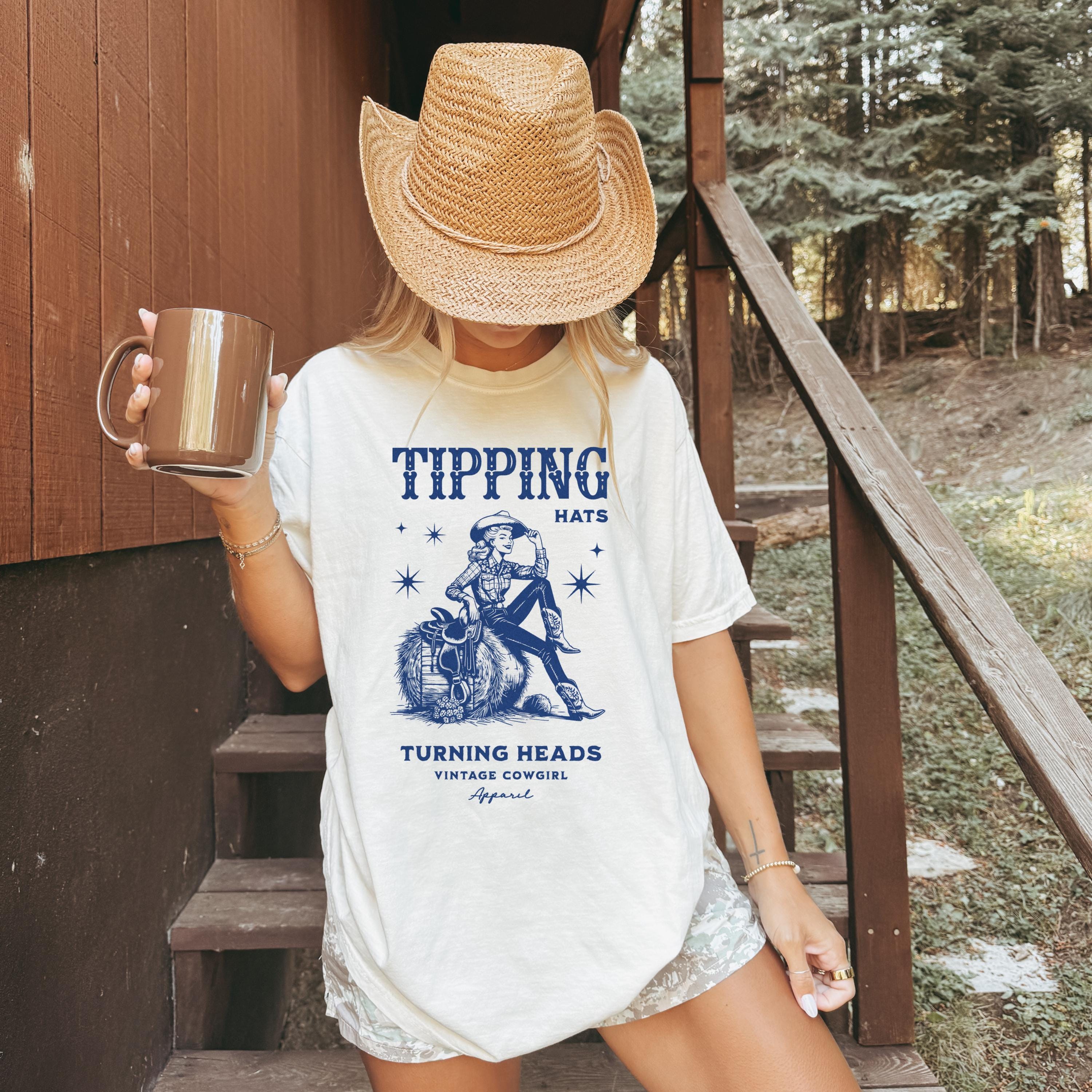 Tipping Hats Cowboy Skull Illustration T-Shirt | Western Vintage Rodeo