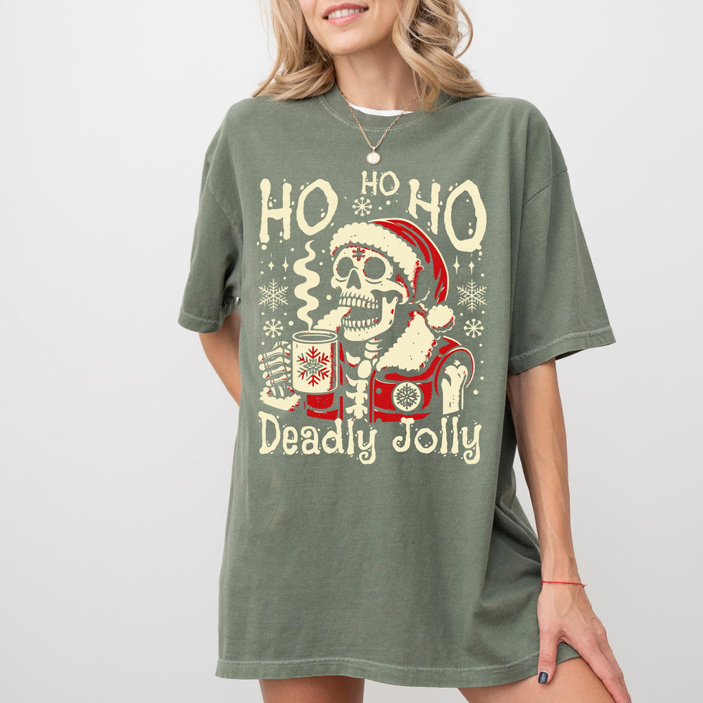 Deadly Jolly Skeleton Santa T-shirt | Ho Ho Ho Christmas Skull Tee
