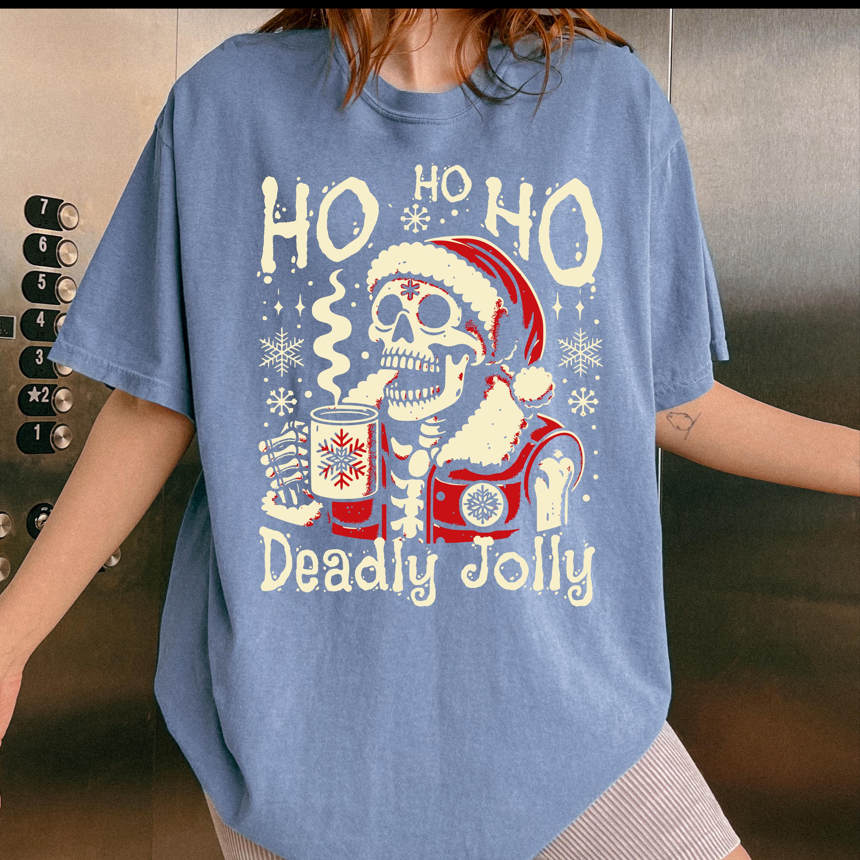 Deadly Jolly Skeleton Santa T-shirt | Ho Ho Ho Christmas Skull Tee