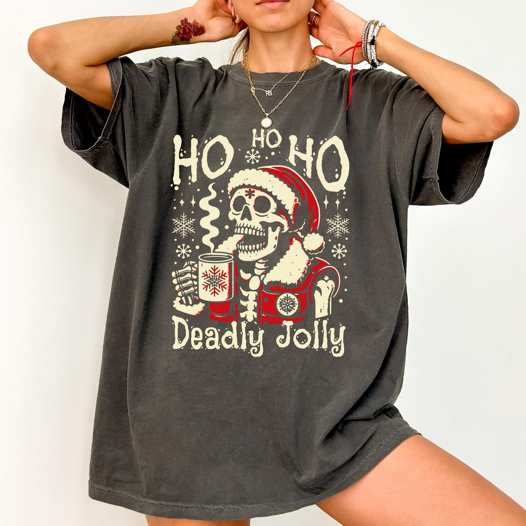Deadly Jolly Skeleton Santa T-shirt | Ho Ho Ho Christmas Skull Tee